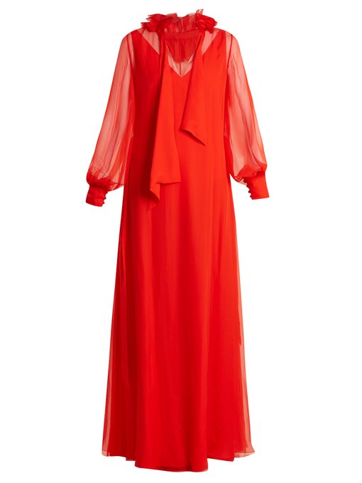 Ruffled-collar waist-tie silk-mousseline gown | Lanvin | MATCHESFASHION UK
