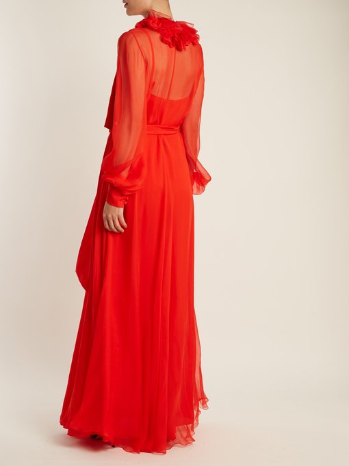 Ruffled-collar waist-tie silk-mousseline gown | Lanvin | MATCHESFASHION UK