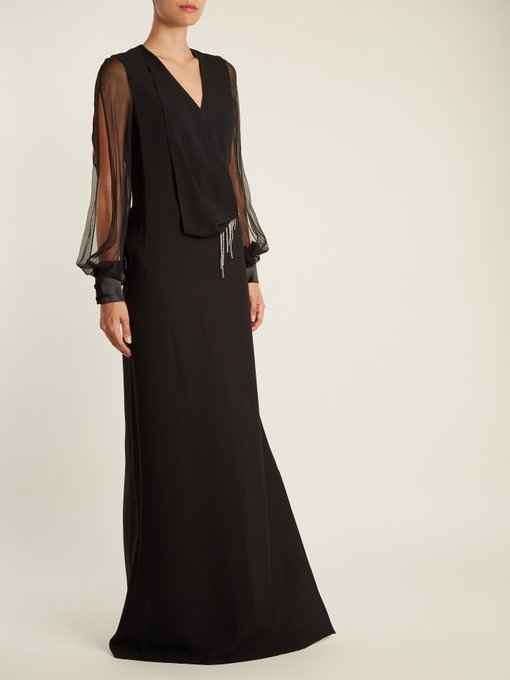V-neck draped-front satin-back crepe gown | Lanvin | MATCHESFASHION US
