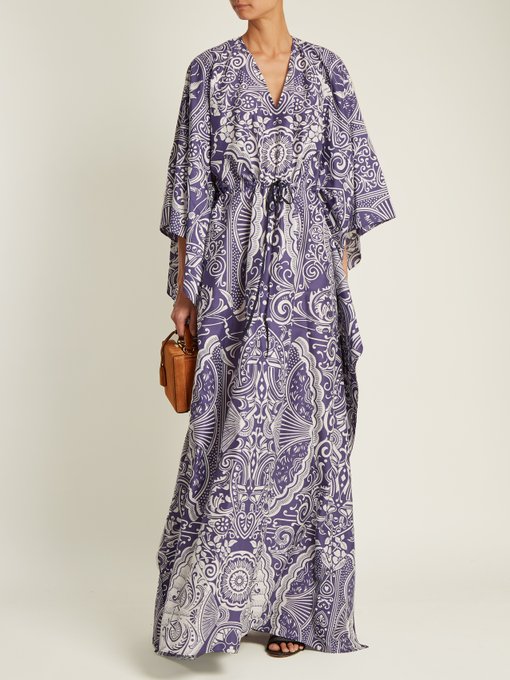 MARY KATRANTZOU Asso Cards-Jacquard Kaftan Dress, Blue Print | ModeSens