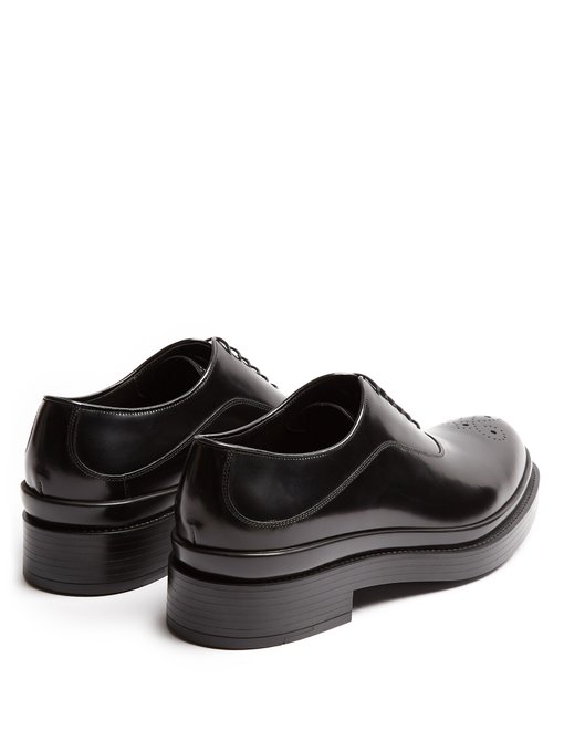 PRADA Raised-Sole Leather Oxford Shoes in Black | ModeSens