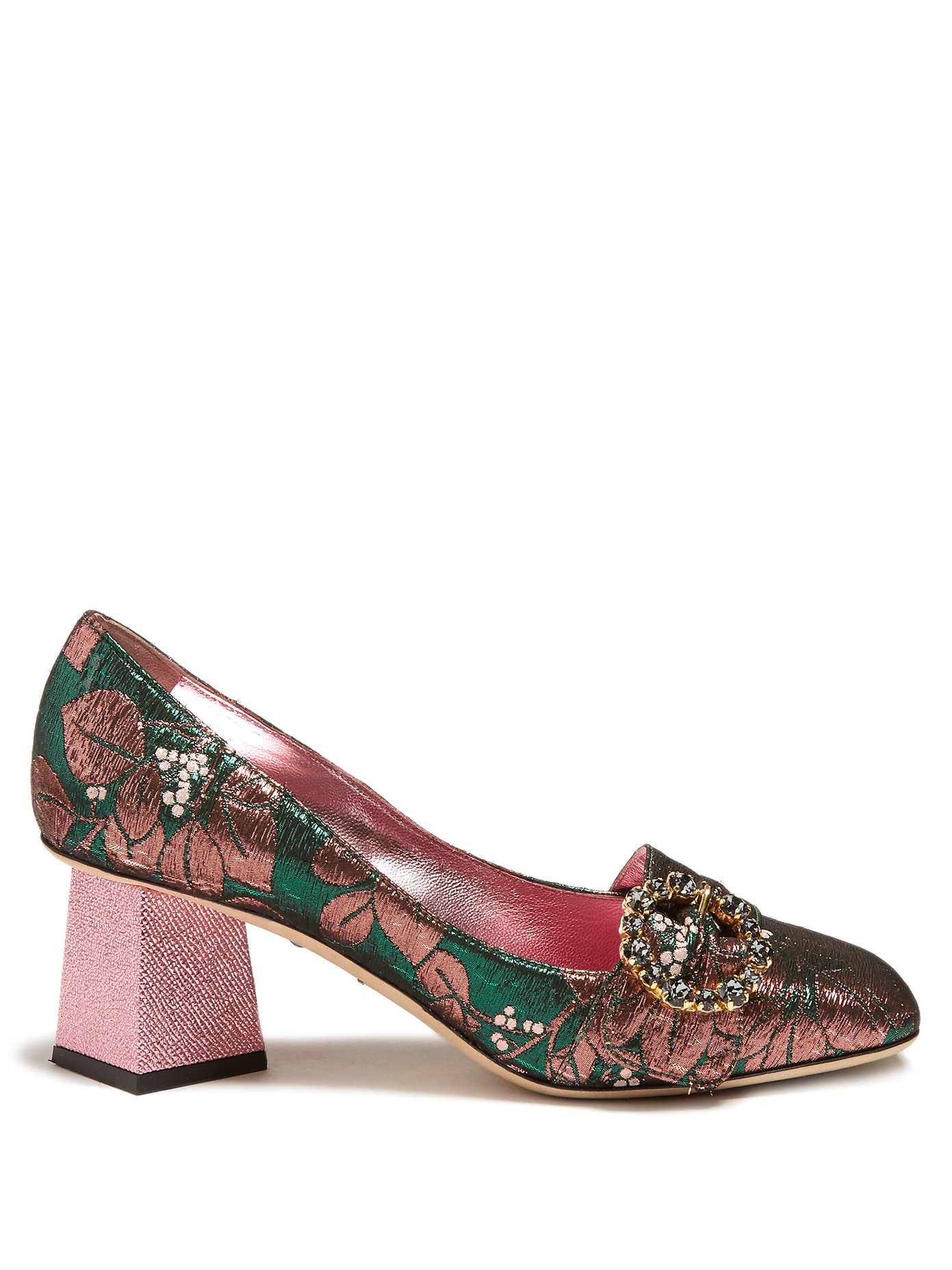 Block-heel floral-jacquard pumps 