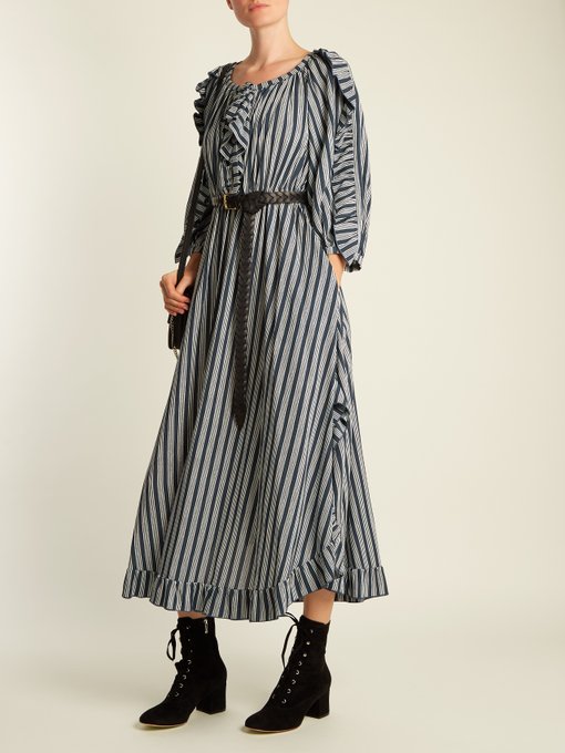 Striped ruffle-trimmed crepe midi dress | Sonia Rykiel | MATCHESFASHION UK