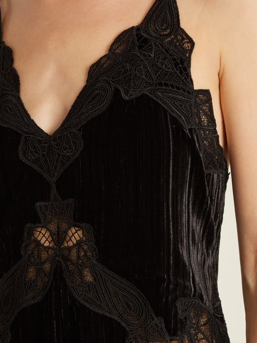 V-neck lace-trimmed velvet dress展示图