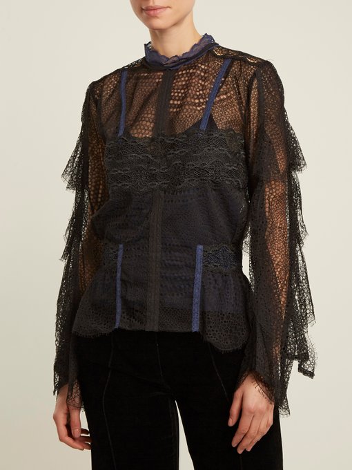 Bell-sleeved layered-lace blouse展示图