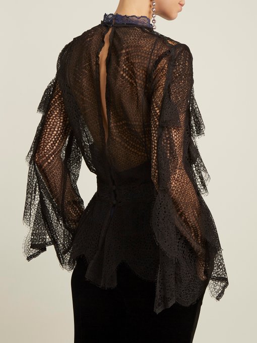 Bell-sleeved layered-lace blouse展示图