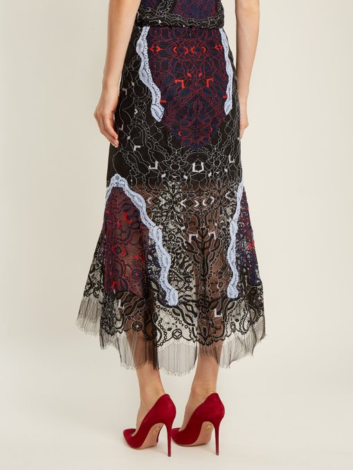 Tri-colour embroidered lace midi skirt | Jonathan Simkhai ...