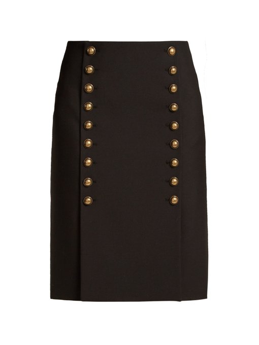 Button-down wool-gabardine pencil skirt | Saint Laurent | MATCHESFASHION UK
