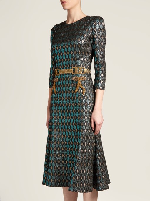 Embroidered-waist diamond-jacquard midi dress | Dolce & Gabbana ...