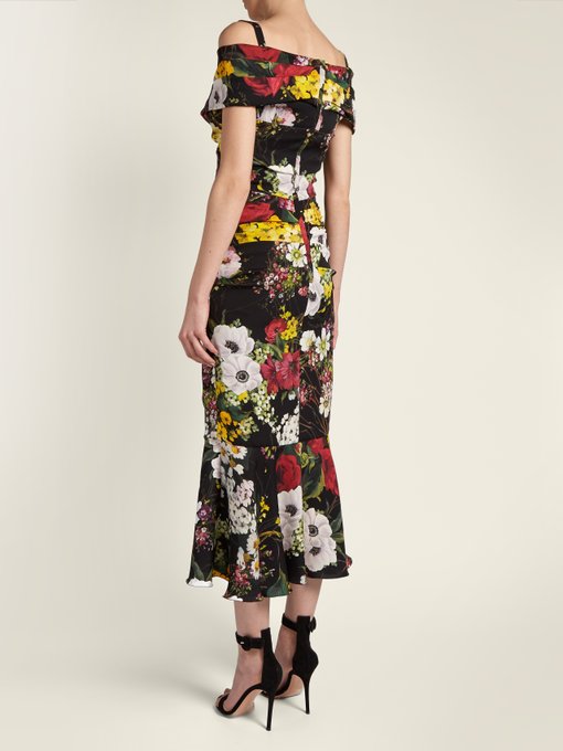 Off-the-shoulder floral-print stretch-silk dress | Dolce & Gabbana ...