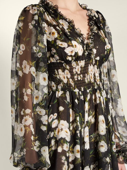 Floral-print ruffle-trimmed chiffon dress展示图
