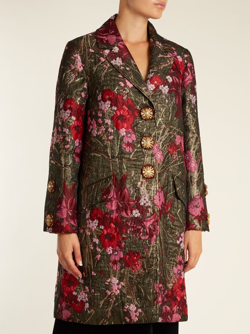 Single-breasted floral-jacquard coat展示图