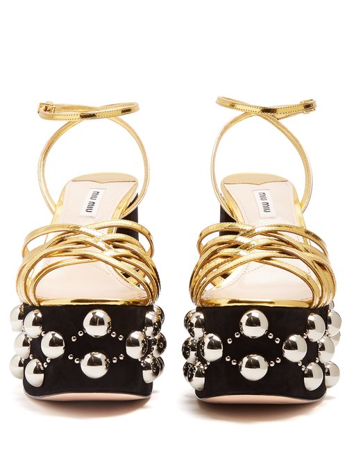 Stud-embellished suede platform sandals | Miu Miu | MATCHESFASHION UK