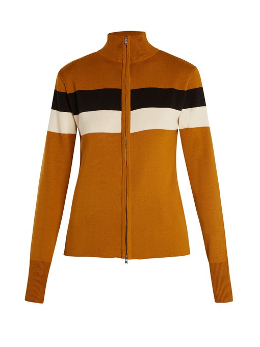 Wales Bonner Emory Striped-Detail Zip-Front Silk-Blend Sweater In Dark ...