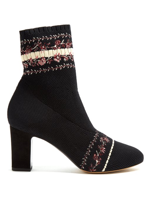 TABITHA SIMMONS Anna Floral-Embroidered Sock Boot, Black | ModeSens