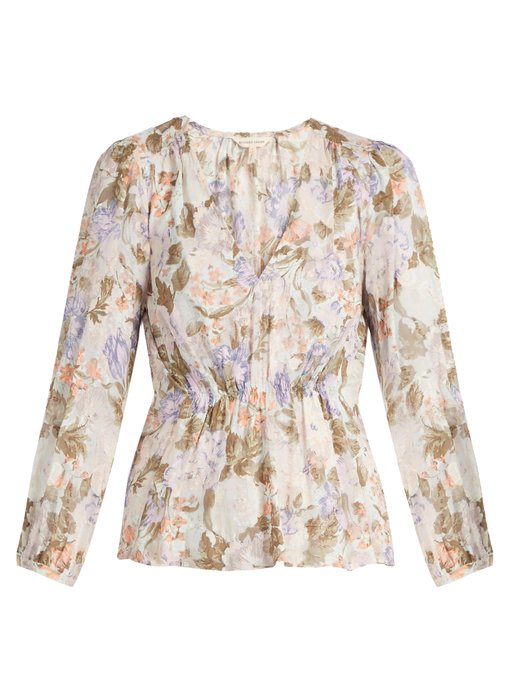 Penelope rose-print silk and cotton-blend blouse | Rebecca Taylor ...