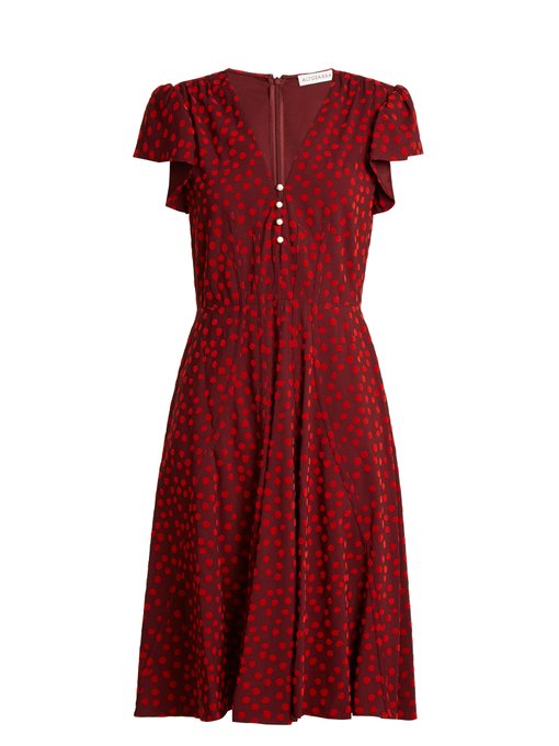 ALTUZARRA Camilla Flocked Spot-Print Cady Dress in Burgundy | ModeSens