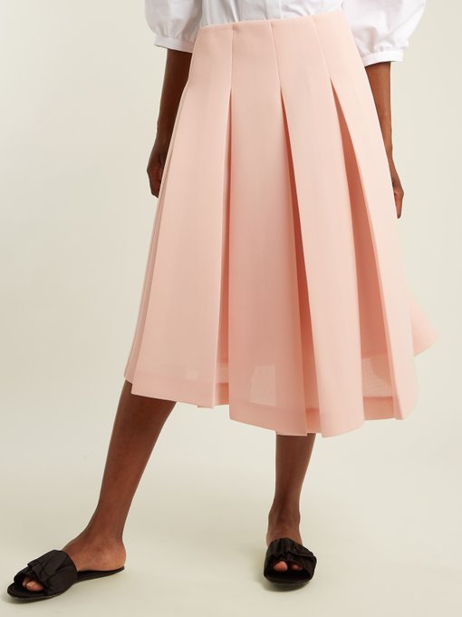 SIMONE ROCHA Pleat-Front Neoprene Midi Skirt in Colour: Pink | ModeSens