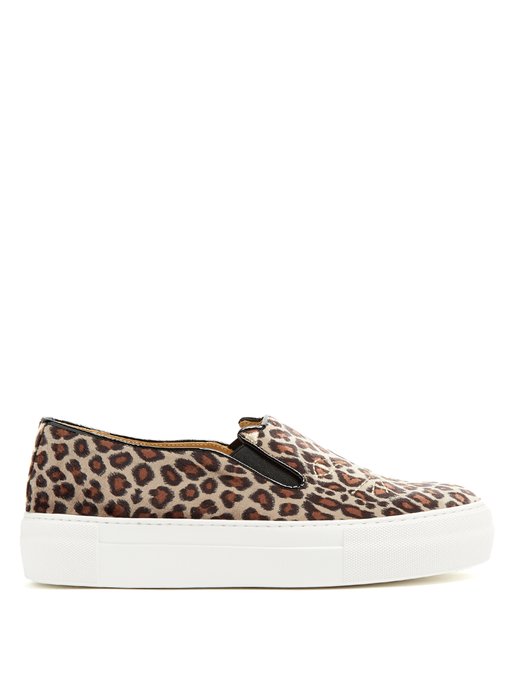 olympia leopard calf hair and leather trainer