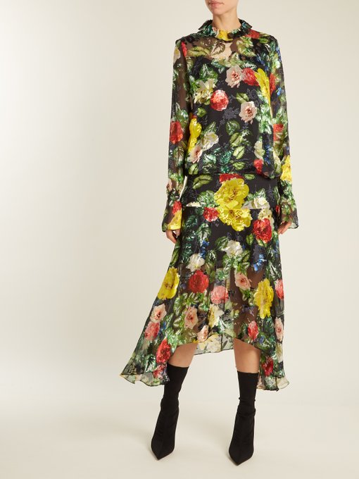 Camilla floral-print silk-blend devoré dress | Preen By Thornton ...