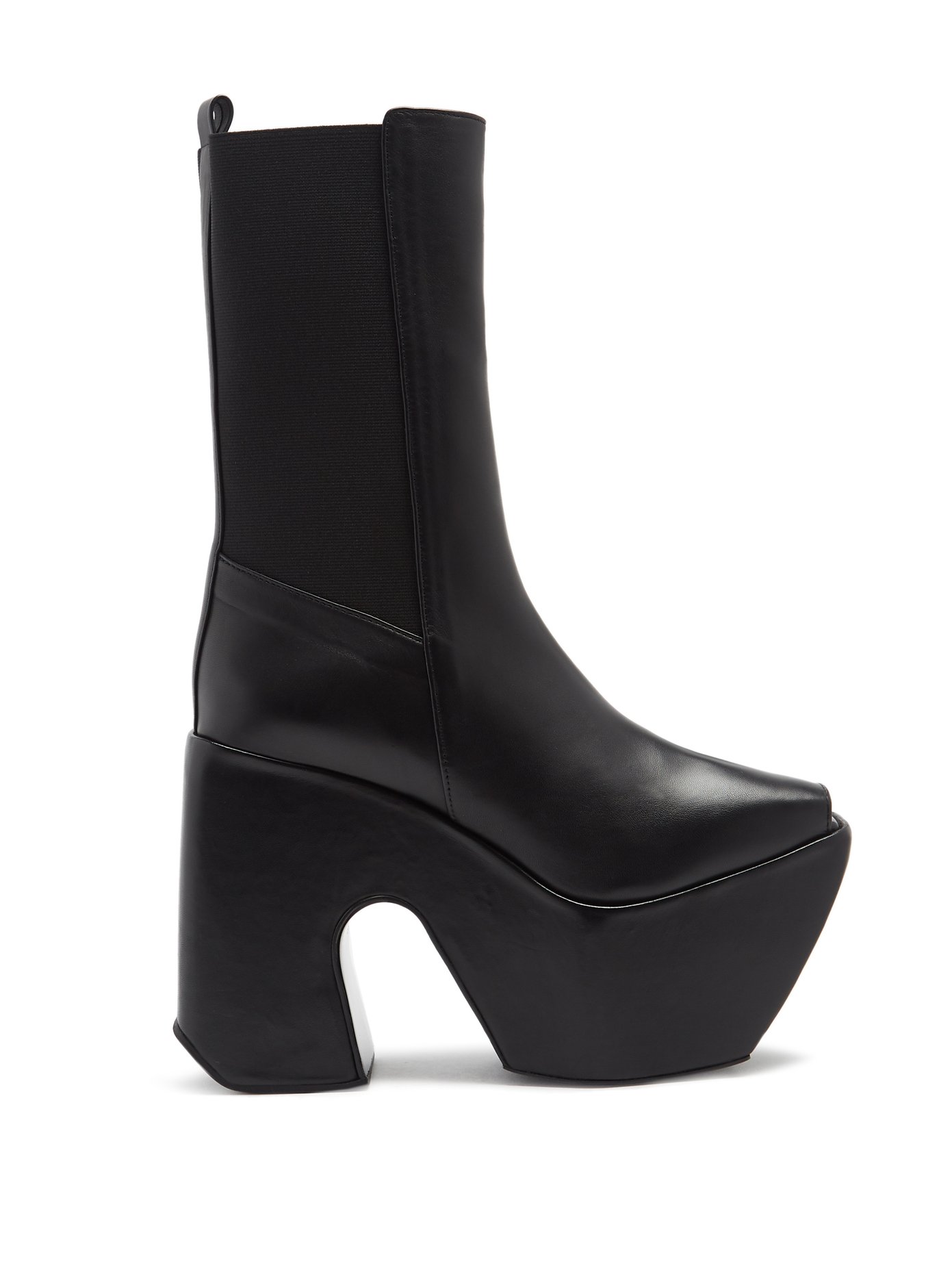 Open-toe leather platform boots 