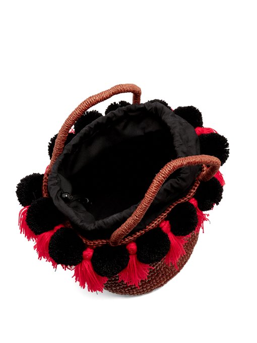 Pompom-embellished toquilla-straw basket bag展示图