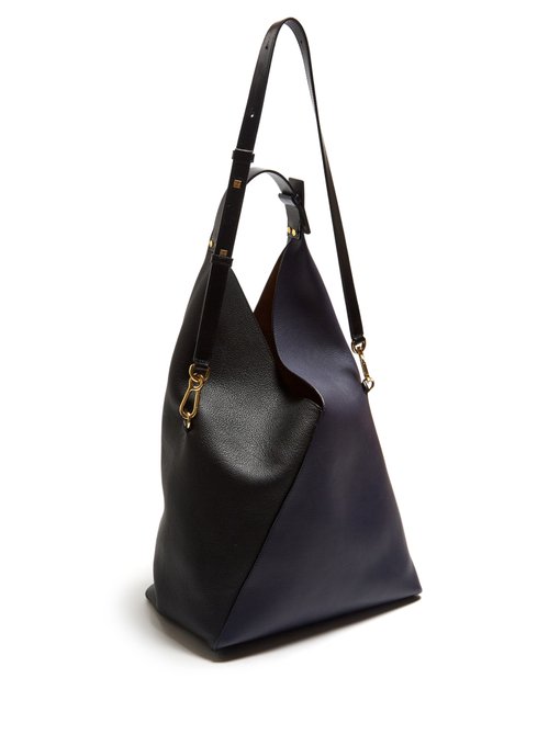 Sling contrast-panel leather shoulder bag展示图