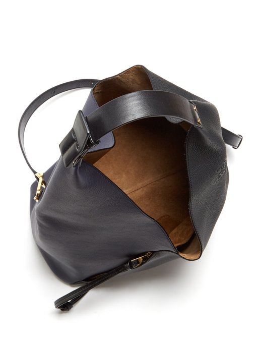 Sling contrast-panel leather shoulder bag展示图