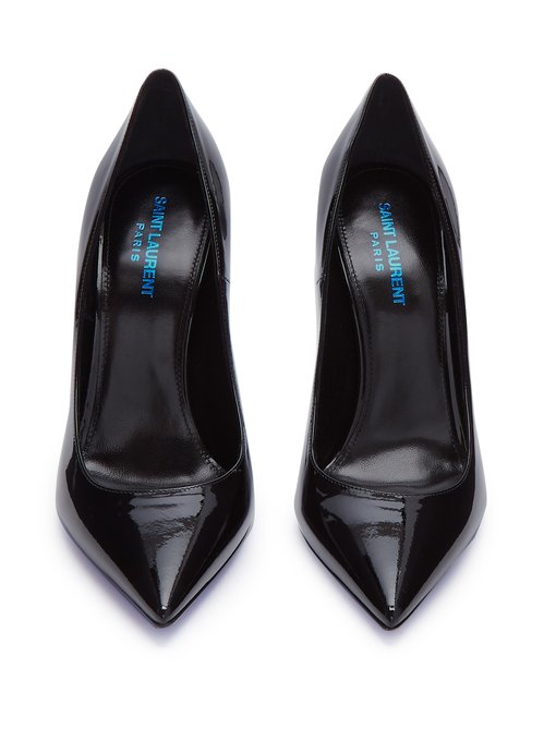 SAINT LAURENT Opyum 110 Pump In Black Patent Leather And Blue Metal ...