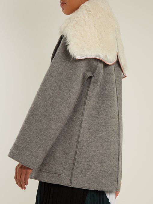 Faux fur-trimmed detachable-collar wool coat展示图