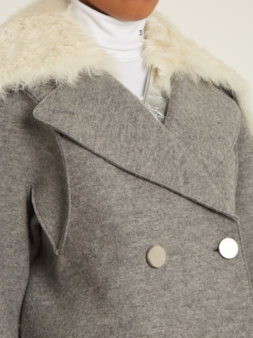 Faux fur-trimmed detachable-collar wool coat展示图
