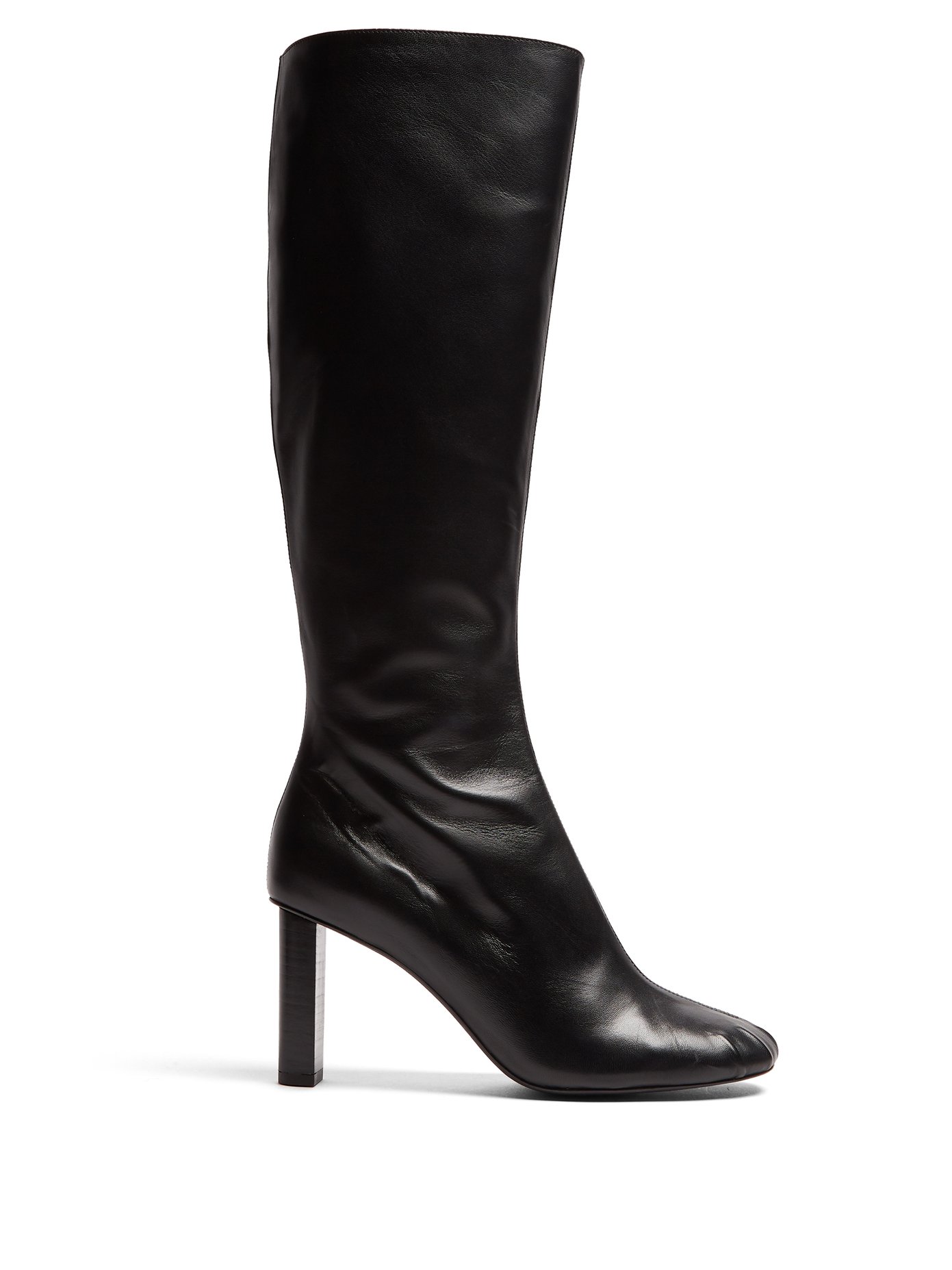 Block-heel leather knee-high boots 