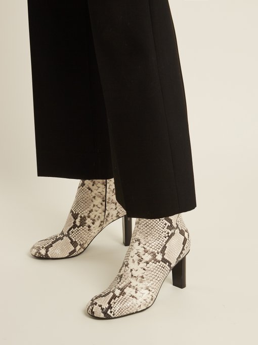 Snake-skin effect ruched leather ankle 