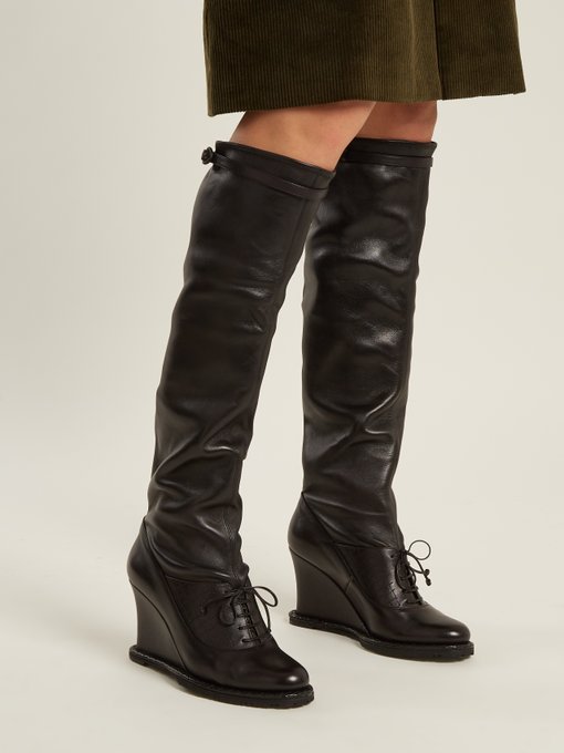 Intrecciato-panel leather over-the-knee boots展示图