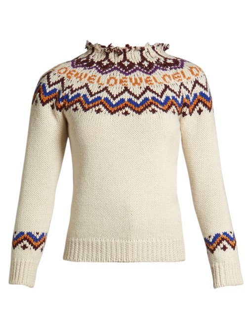 Fair-isle knit frayed-neck sweater | Loewe | MATCHESFASHION UK