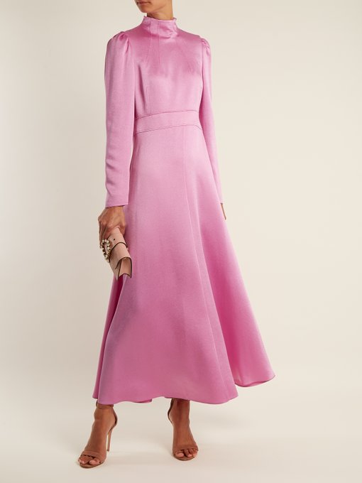 long sleeve pink satin dress