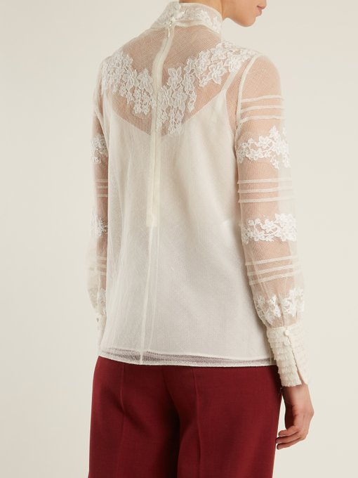 High neck floral-embroidered tulle top展示图