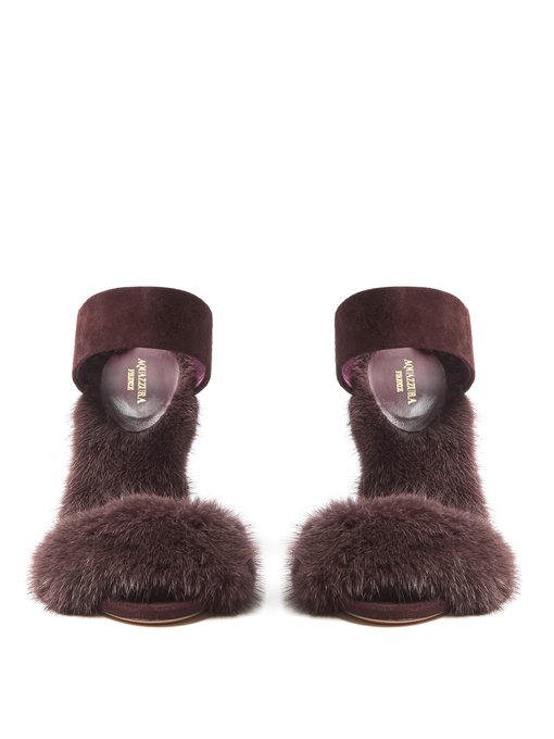 Purr Purr 115 fur-trimmed suede sandals | Aquazzura | MATCHESFASHION UK