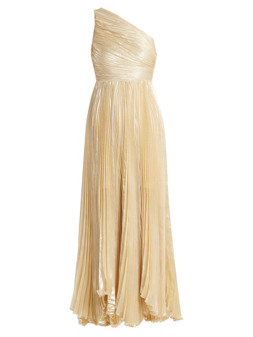 Atheer one-shoulder pleated silk-blend gown | Maria Lucia Hohan ...
