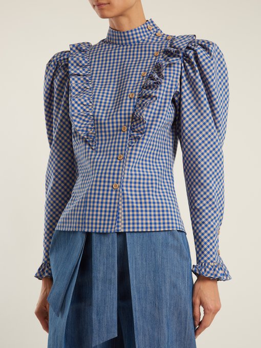High-neck ruffle-trimmed gingham blouse | Vika Gazinskaya ...