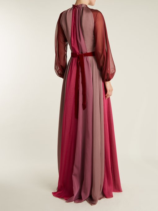 Ruffled-neck panelled chiffon gown | Luisa Beccaria | MATCHESFASHION US