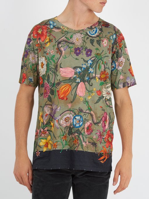 Flora snake-print linen-jersey T-shirt | Gucci | MATCHESFASHION.COM UK