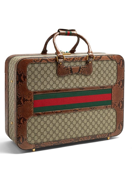 GG Supreme python-trimmed canvas suitcase展示图