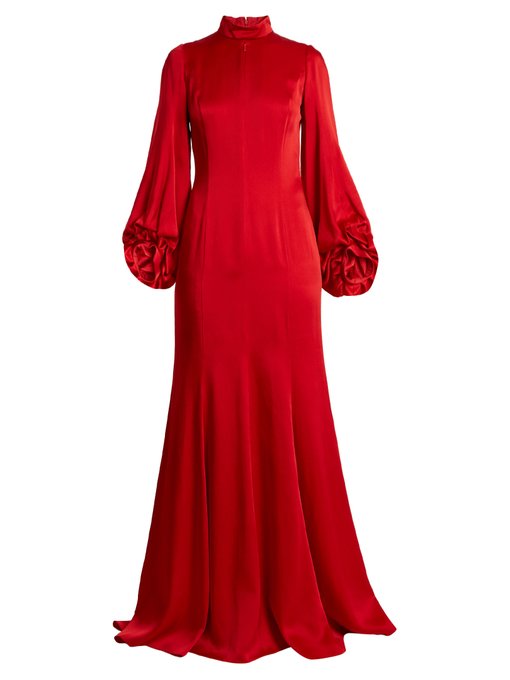 High-neck balloon-sleeved satin gown | Andrew Gn | MATCHESFASHION.COM UK