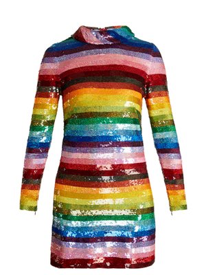 Rainbow-striped sequin-embellished silk mini dress | Ashish ...