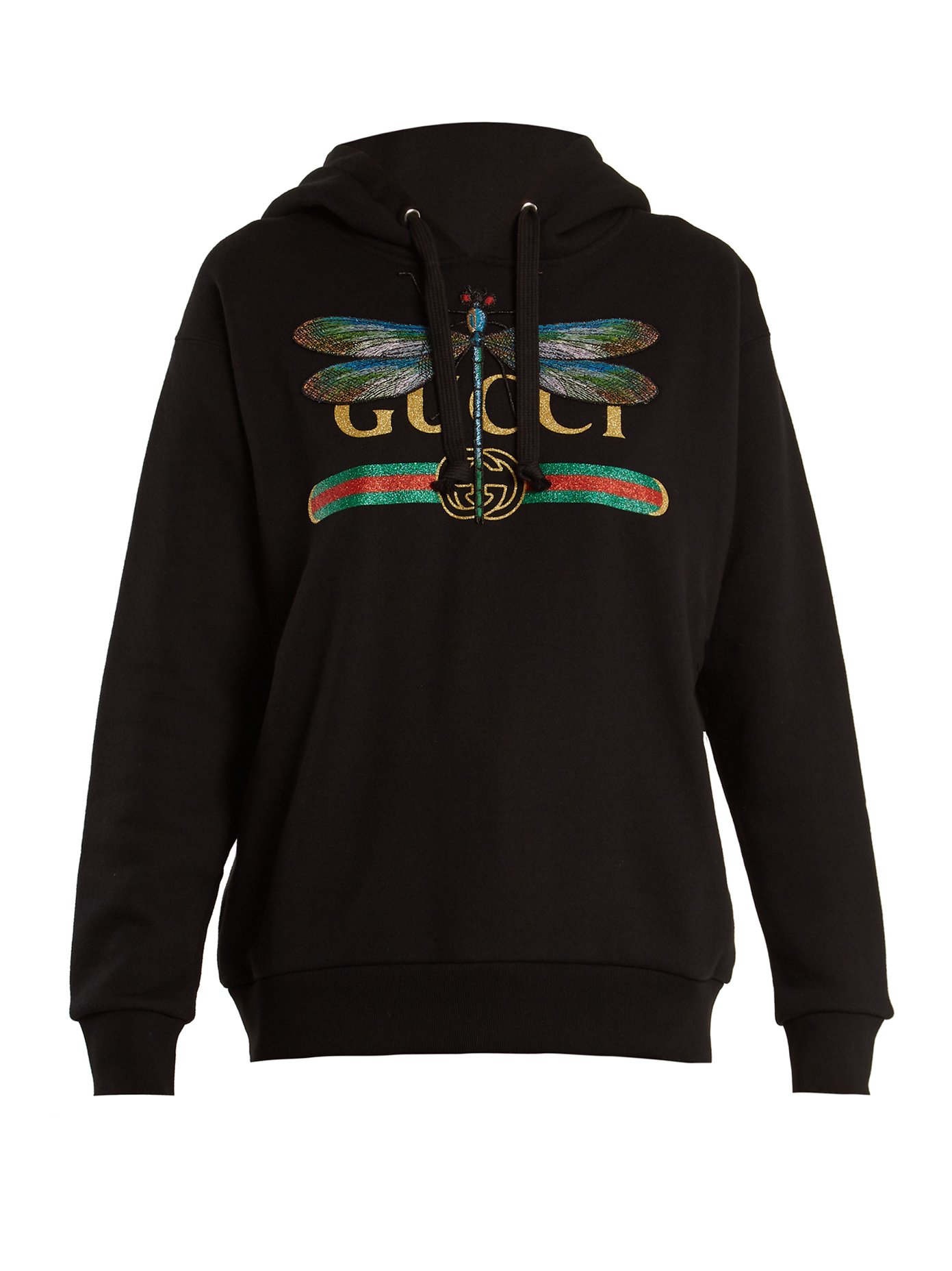 Dragonfly and logo-print cotton hooded 