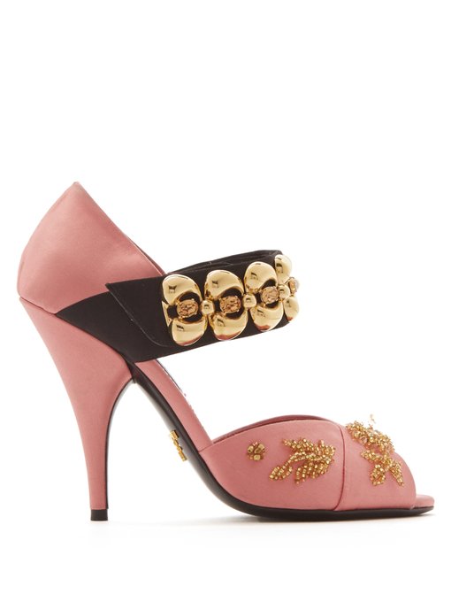 Embellished cross-strap satin sandals | Prada | MATCHESFASHION AU
