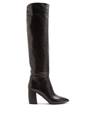 Point-toe leather knee-high boots | Prada | MATCHESFASHION UK