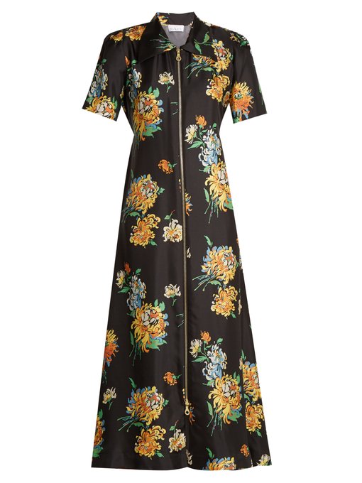 Zip-front chrysanthemum-print silk-twill dress | Raey | MATCHESFASHION UK