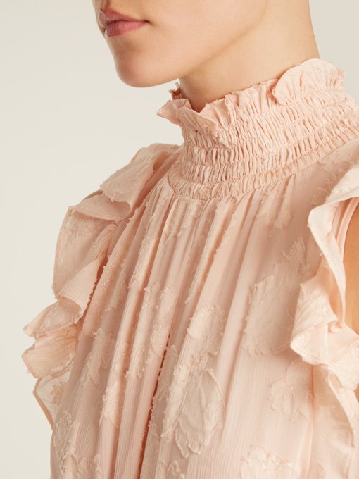 High-neck smocked floral fil coupé dress | Rebecca Taylor ...